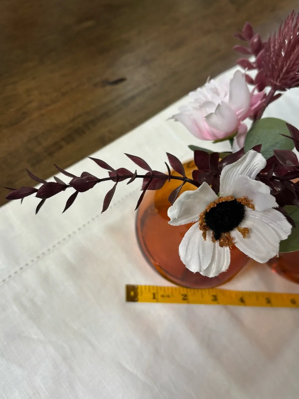 Amber Glass Vases & Flowers - Set of 2